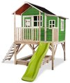 Domček cédrový na pilieroch Loft 550 Green Exit Toys veľký s vodeodolnou strechou pieskoviskom a 1,75 m šmykľavkou zelený
