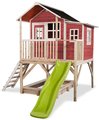 Domček cédrový na pilieroch Loft 550 Red Exit Toys veľký s vodeodolnou strechou pieskoviskom a 1,75 m šmykľavkou červený