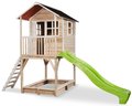 Domček cédrový na pilieroch Loft 700 Natural Exit Toys s vodeodolnou strechou pieskoviskom a 2,28 m šmykľavkou prírodný