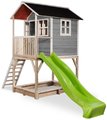 Domček cédrový na pilieroch Loft 700 Grey Exit Toys s vodeodolnou strechou pieskoviskom a 2,28 m šmykľavkou sivý