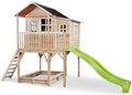 Domček cédrový na pilieroch Loft 750 Natural Exit Toys veľký s vodeodolnou strechou pieskoviskom a 2,28 m šmykľavkou prírodný