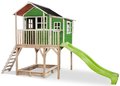 Domček cédrový na pilieroch Loft 750 Green Exit Toys veľký s vodeodolnou strechou pieskoviskom a 2,28 m šmykľavkou zelený