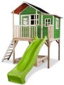 Domček cédrový na pilieroch Loft 750 Green Exit Toys veľký s vodeodolnou strechou pieskoviskom a 2,28 m šmykľavkou zelený