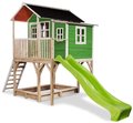 Domček cédrový na pilieroch Loft 750 Green Exit Toys veľký s vodeodolnou strechou pieskoviskom a 2,28 m šmykľavkou zelený