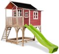 Domček cédrový na pilieroch Loft 750 Red Exit Toys veľký s vodeodolnou strechou pieskoviskom a 2,28 m šmykľavkou červený