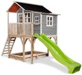 Domček cédrový na pilieroch Loft 750 Grey Exit Toys veľký s vodeodolnou strechou pieskoviskom a 2,28 m šmykľavkou sivý