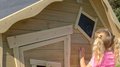 Domček cédrový na pilieroch Crooky 500 Exit Toys s vodeodolnou strechou 1,75 m šmykľavkou a pieskoviskom sivo béžový