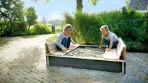 Pieskovisko s lavicami Aksent Wooden Sandpit Exit Toys cyprusové s krytom objem 440 kg 136*132 cm od 3 rokov