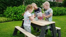 Pieskovisko cédrové stôl na vodu a piesok Aksent sand&water table Exit Toys piknikové s 2 lavicami a krytom