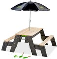 Pieskovisko cédrové stôl na vodu a piesok Aksent sand&water table Deluxe Exit Toys piknikové s 2 lavicami slnečníkom krytom a doplnkami