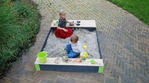 Pieskovisko s kuchynkou s tečúcou vodou Aksent Wooden Sandpit Exit Toys objem 440 kg s kuchynskými doplnkami 200*140 cm od 3 rokov