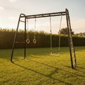 Multifunkčné fitness centrum GetSet Monkeybar MB210 Black Exit Toys rozšíriteľné s gymnastickými kruhmi hojdačkou a sieťou na šplhanie ET54201050