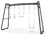 Multifunkčné fitness centrum GetSet Monkeybar MB310 Black Exit Toys rozšíriteľné s gymnastickými kruhmi hojdačkou hrazdou a sieťou na šplhanie