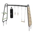 Multifunkčné fitness centrum GetSet Monkeybar MB320 Exit Toys rozšíriteľné s gymnastickými kruhmi boxovacím vrecom lezeckou stenou hojdačkou a bradlam