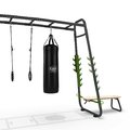 Multifunkčné fitness centrum GetSet Monkeybar MB330 Exit Toys rozšíriteľné s gymnastickými kruhmi boxovacím vrecom bradlami hrazdou a benchpress lavič