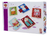 Drevená hra Obleč zvieratká Dressboard Fabric Eichhorn 5 zvieratiek s rôznymi typmi zapínania pre rozvoj jemnej motoriky