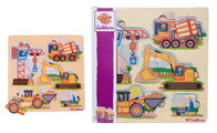 Drevené vkladacie puzzle Stavebné stroje Construction Vehicles Eichhorn 12 dielikov so základňou od 24 mes