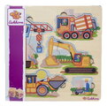 Drevené vkladacie puzzle Stavebné stroje Construction Vehicles Eichhorn 12 dielikov so základňou od 24 mes