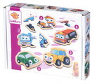 Drevené puzzle autíčka Puzzle Vehicles Eichhorn 5 modelov s 2-6 dielikmi od 24 mes EH5491