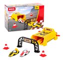 Štartovacia rampa pre autíčka Roll Racing Launcher BRIO žlté a biele pretekárske modely s kužeľmi a cieľom od 3 rokov BRIO5708