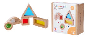 Drevené kocky s okienkami a zrkadlom Montessori Window Bricks Eichhorn 5 dielikov s rôznymi tvarmi od 12 mes
