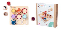 Drevená didaktická doska s kockami Montessori Touch Board Eichhorn 9 dielov s rôznym povrchom pre rozvoj hmatovej citlivosti