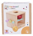 Drevený box s okienkom Montessori Box with Balls Eichhorn s 3 paličkami a 2 loptičkami pre rozvoj jemnej motoriky od 12 mes