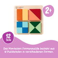 Drevené vkladacie puzzle Farby a tvary Montessori Shape Puzzle Eichhorn 12 kociek rôznych tvarov od 24 mes