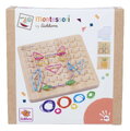 Drevená geometrická doska s klinčekmi Montessori Geo Board Eichhorn s 30 farebnými gumičkami a 24 kariet s úlohami od 4 rokov