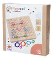 Drevená geometrická doska s klinčekmi Montessori Geo Board Eichhorn s 30 farebnými gumičkami a 24 kariet s úlohami od 4 rokov