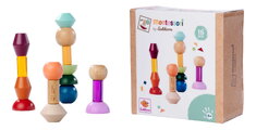 Drevené stohovateľné kocky Montessori Staple Beads Eichhorn 16 farebných dielikov