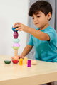 Drevené stohovateľné kocky Montessori Staple Beads Eichhorn 16 farebných dielikov