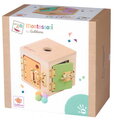 Drevená kocka so zámkami Montessori Lock Cube Eichhorn 4 rôzne uzatváracie mechanizmy od 3 rokov EH6054