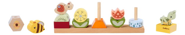 Drevená skladačka Kvety a zvieratká Stacking Game Eichhorn 13 stohovateľných kociek od 24 mes