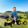 Traktor na šľapanie s nakladačom a príves Farmer Max Green Tractor+Trailer Smoby zelený s polohovateľným sedadlom a so zvukom 169 cm