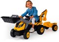 Traktor na šliapanie s nakladačom a bagrom Builder Max Tractor+Trailer Smoby s polohovateľným sedadlom a so zvukom 182 cm