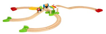 Drevená vláčikodráha pre najmenších My First Railway Beginner Pack BRIO 18 dielov a vláčik s vagónom s pohyblivými guľôčkami od 18 mes BRIO7273
