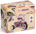 Tricicletă cu sistem de ghidare Be Move Pink Tricycle Smoby cu bară de ghidaj reglabilă de 95 cm și roți silențioase EVA culoare roz pentru copii de l