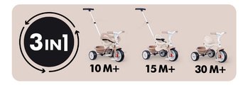 Trojkolka s voľnobehom Be Move Comfort Tricycle Beige Smoby s nastaviteľnou vodiacou rúčkou a ochrannou hrazdou s tichými EVA kolesami béžová od 10 me