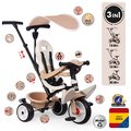 Trojkolka a kočík v jednom s vysokou opierkou Baby Balade Tricycle Beige Smoby so slnečníkom brzdou a tichými EVA kolesami béžová od 10 mes
