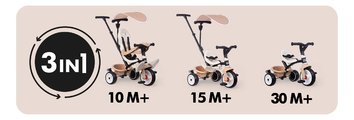 Trojkolka a kočík v jednom s vysokou opierkou Baby Balade Tricycle Beige Smoby so slnečníkom brzdou a tichými EVA kolesami béžová od 10 mes