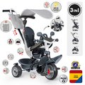 Trojkolka a kočík v jednom s brzdou Baby Driver Grey Tricycle Smoby s intuitívnym ovládaním a tichými EVA kolesami šedá od 10 mes