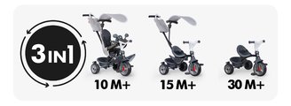 Trojkolka a kočík v jednom s brzdou Baby Driver Grey Tricycle Smoby s intuitívnym ovládaním a tichými EVA kolesami šedá od 10 mes