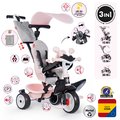 Trojkolka a kočík v jednom s brzdou Baby Driver Pink Tricycle Smoby s intuitívnym ovládaním a tichými EVA kolesami ružová od 10 mes