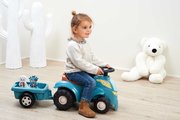 Odrážadlo traktor s prívesom BB Abrick Écoiffier s úložným priestorom pod sedadlom a otáčateľnými kolesami a kockami 15 dielov od 12 mes