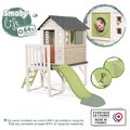 Domček na pilieroch s 1,5 m šmykľavkou s vodotryskom House On Stilts Life Smoby rozšíriteľný s rebríkom a 2 okná s okenicami a UV filtrom od 24 mes - 