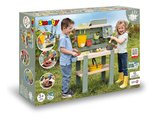 Kuchynka pre záhradníkov Mud Kitchen Life Smoby hra s trávou kvetinami a pieskom 15 doplnkov s náradím a nádržou na vodu od 3 rokov - model 2025