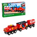 Drevený požiarny vláčik Rescue Firefighting Train BRIO lokomotíva s 2 vagónmi a rebrík s požiarnou hadicou od 3 rokov BRIO8447