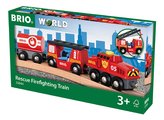 Drevený požiarny vláčik Rescue Firefighting Train BRIO lokomotíva s 2 vagónmi a rebrík s požiarnou hadicou od 3 rokov BRIO8447