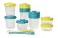 Set 12 dóz na jedlo Clip Beaba s lyžičkami zo silikónu 2x60ml a 4x120 ml a 6x200 ml modrá a neónová od 0 mesiacov